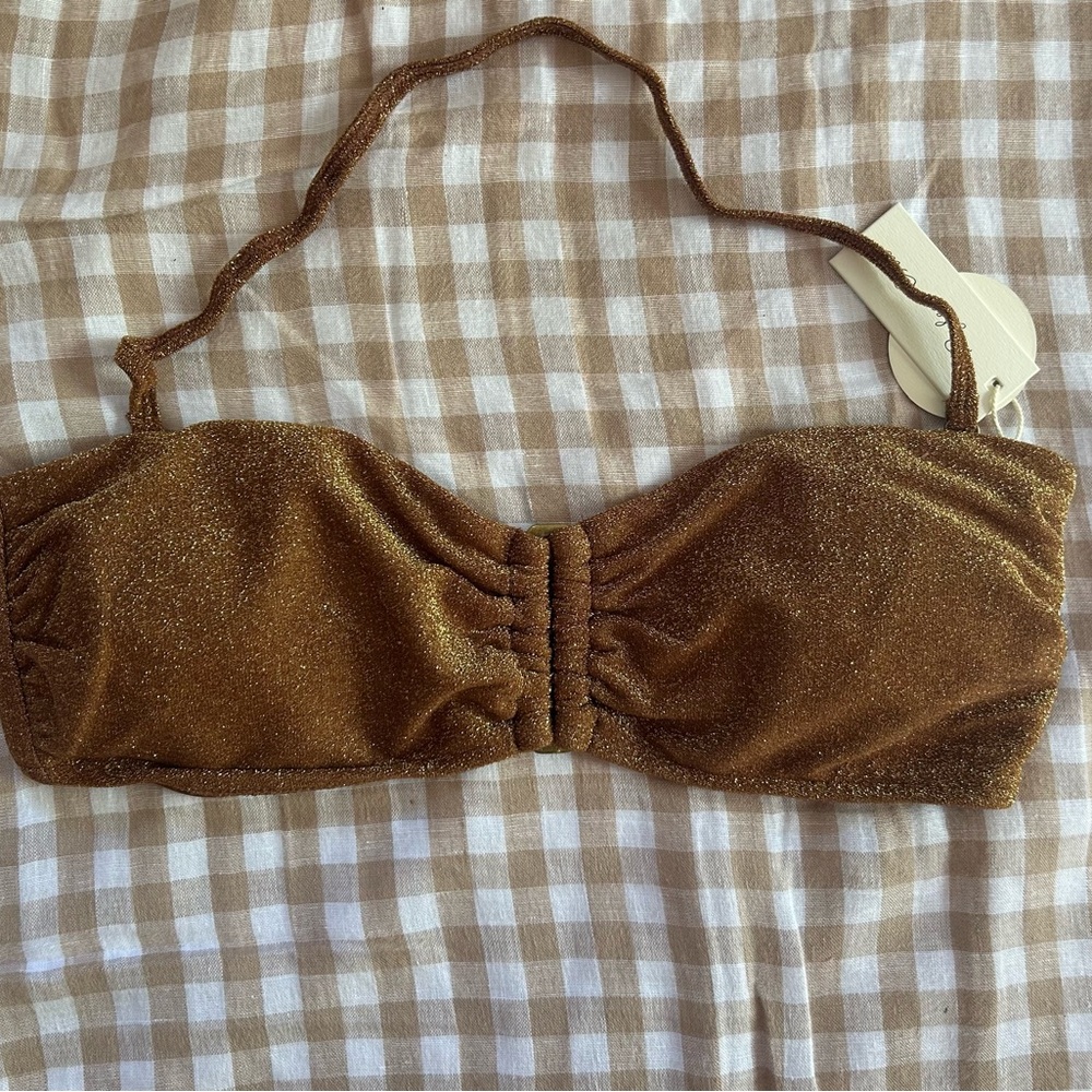 Rylee + Cru Shimmer Brown Bikini Top